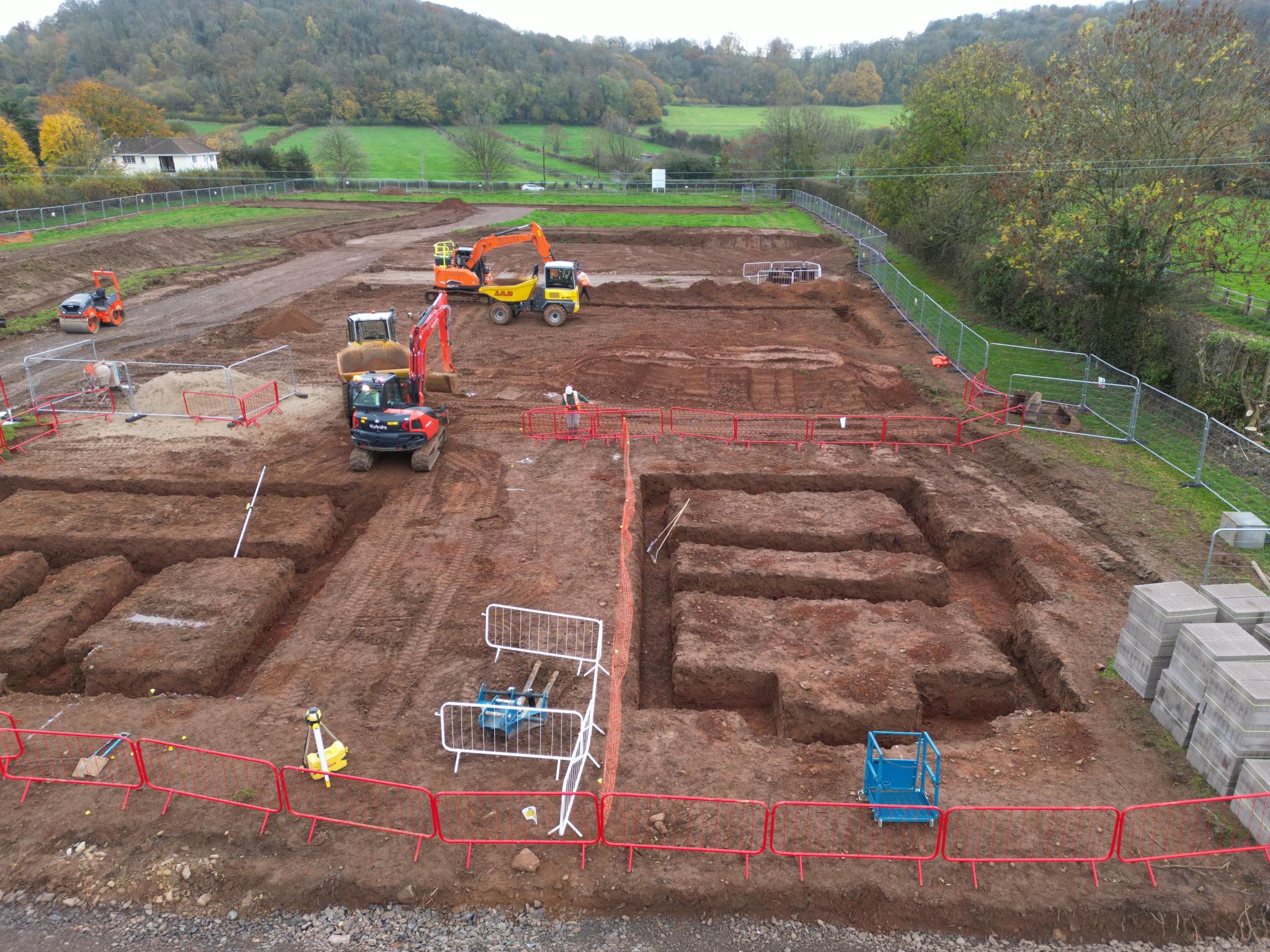 Aerial drone view of Orchard Meadows development, Churchill, North Somerset